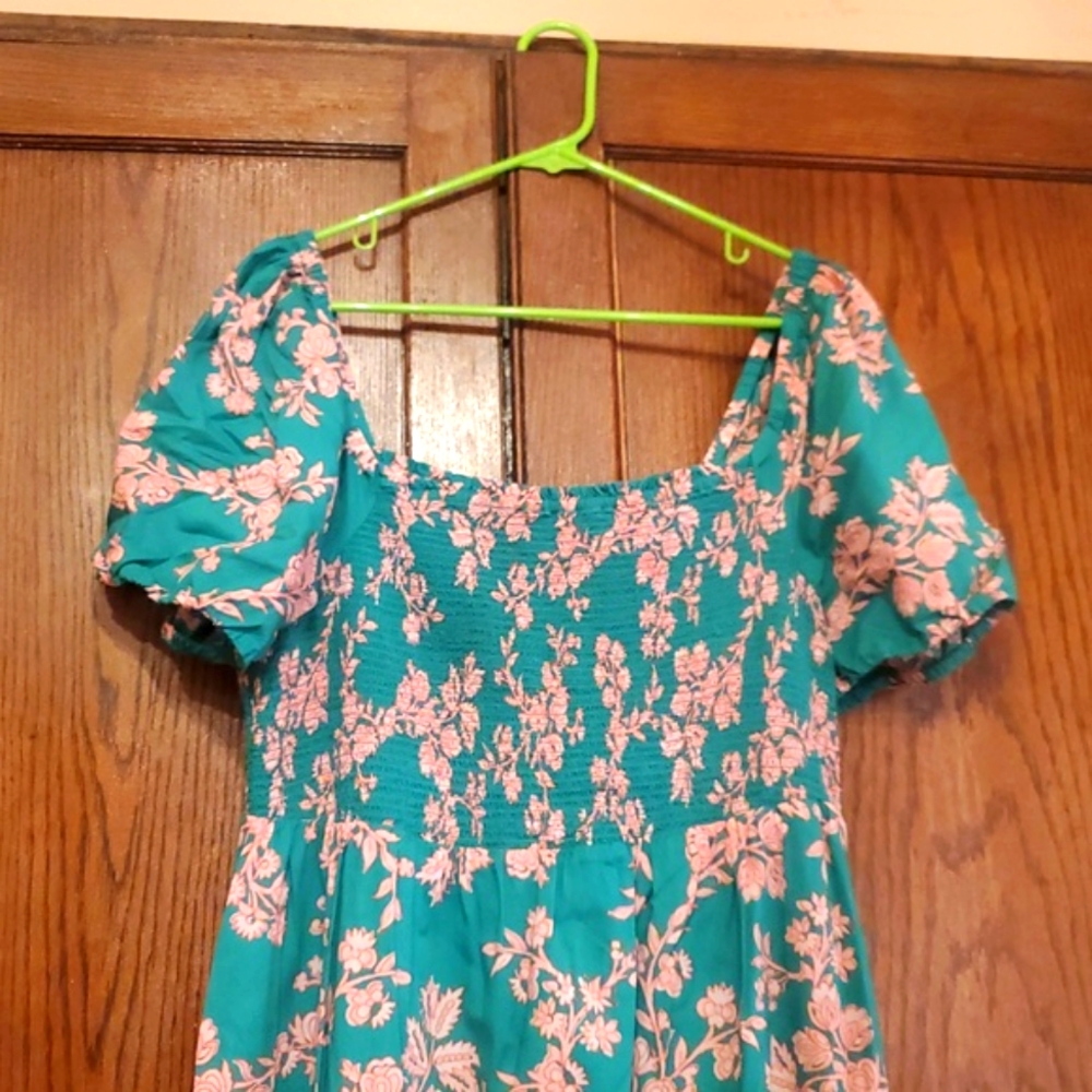 J CREW SIZE XL Floral Teal and Pink Women's Dress - Picture 2 of 15